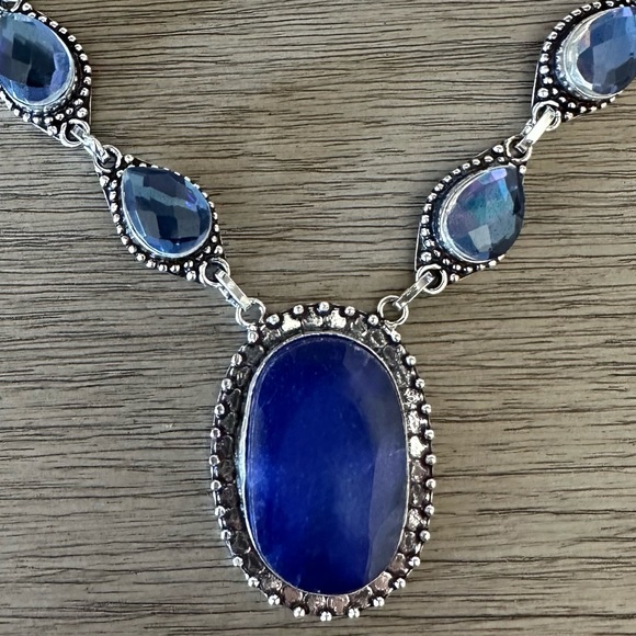 0345 Simulated Sapphire Rainbow Fire Topaz Necklace Silver Statement Jewelry - Picture 4 of 8